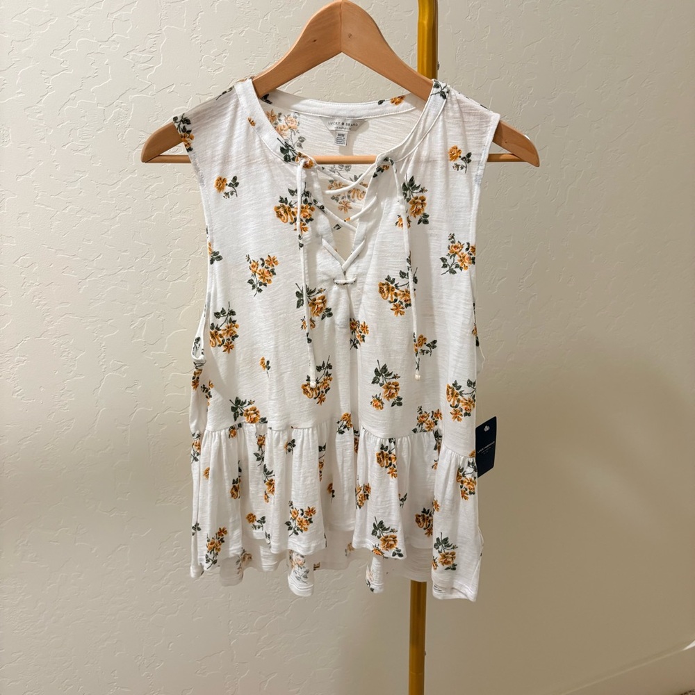 Lucky Brand Floral Lace-Up Tank Top